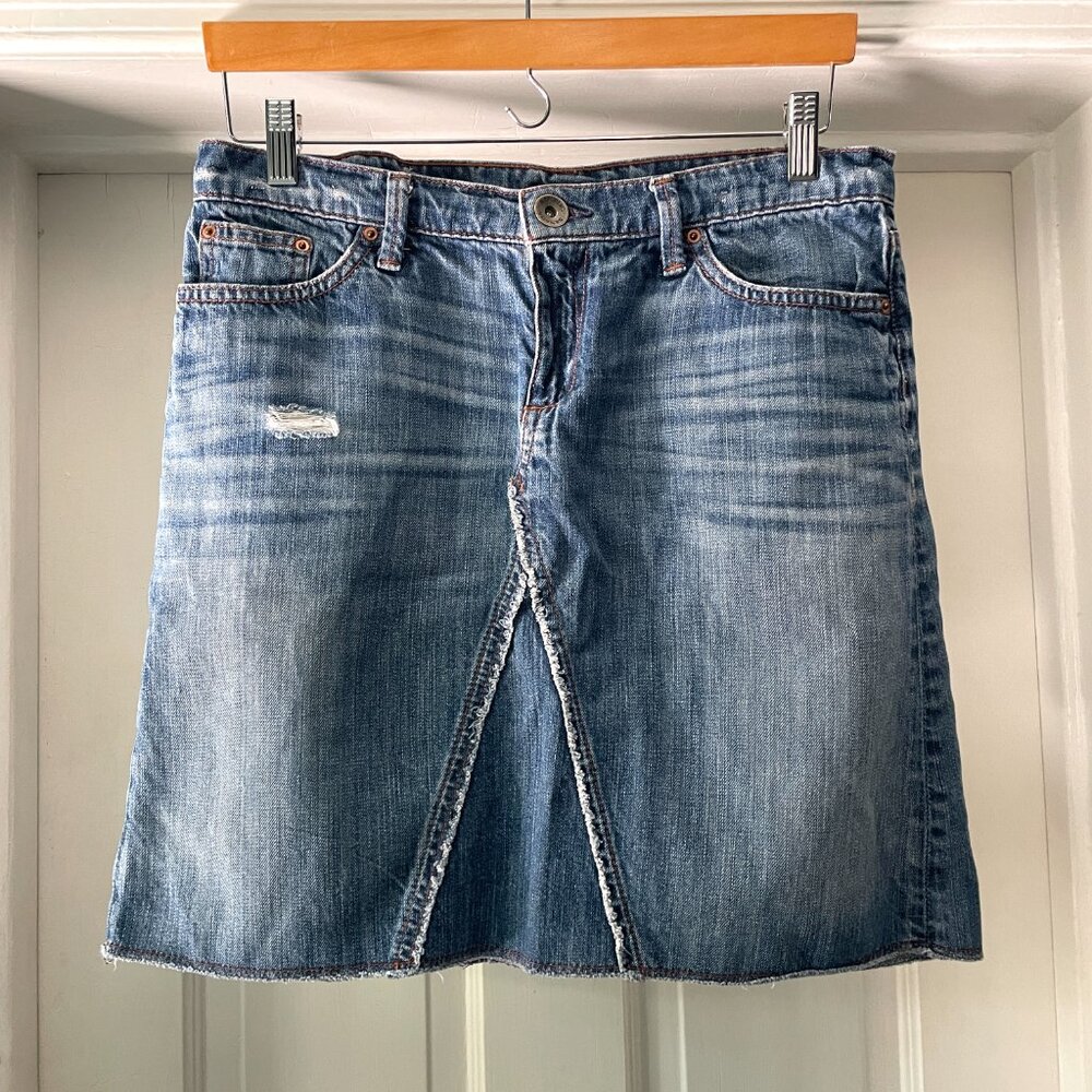 Banana Republic Denim A-Line Deconstructed Mini Jean Skirt Frayed Size 27